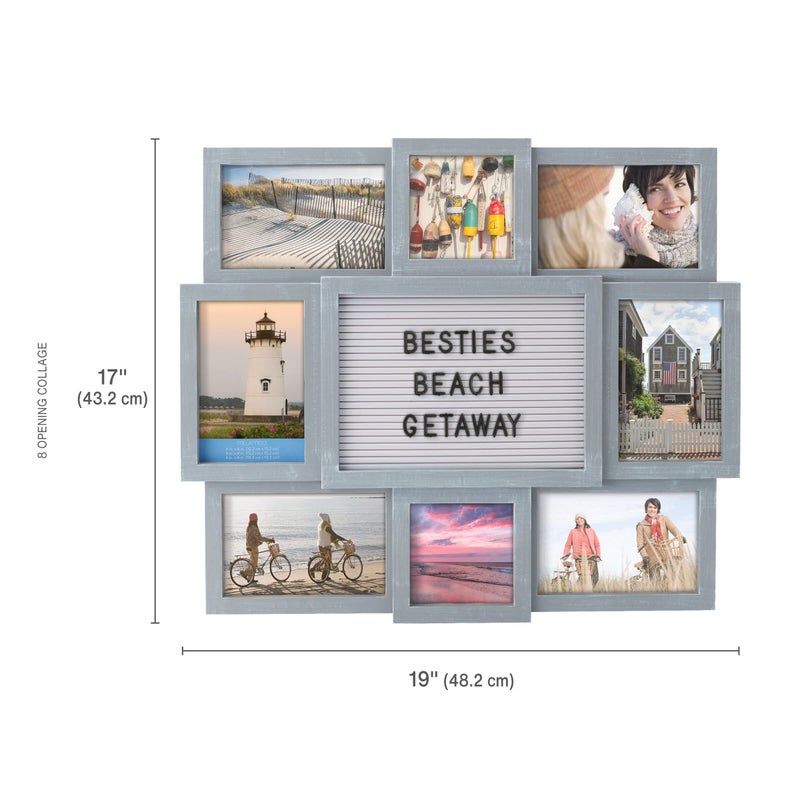 Melannco Customizable Letterboard 8-Opening Photo Collage, 19 x 17 inch,Distressed Grey - Image 4